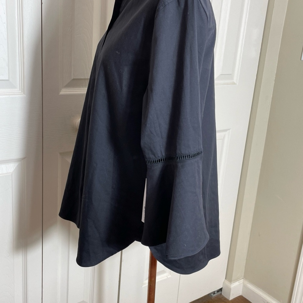 Chico’s Women's Black Stretch Cotton Flared Sleeve LS Button Up Shirt - Sz 2 NWT - Picture 6 of 14